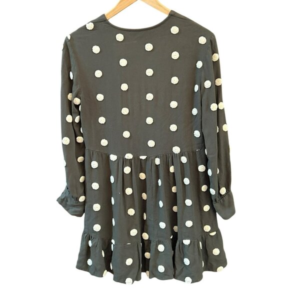 Zara Womens Green White Whimsical Polka Dot Baby Doll Tiered Mini Dress Small 3D - Picture 4 of 6